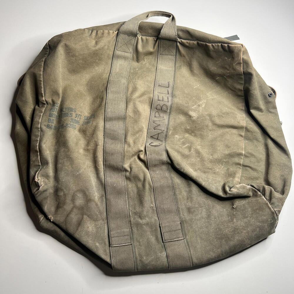 80s Vintage US Army Military Canvas Duffel Bag OD Green 1988 flyers kit bag